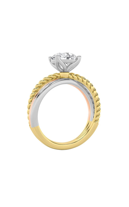 2CTW Round Shaped Lab Grown Diamond (F/VS) Tri Color Solitaire Fancy Ring in 14K Gold