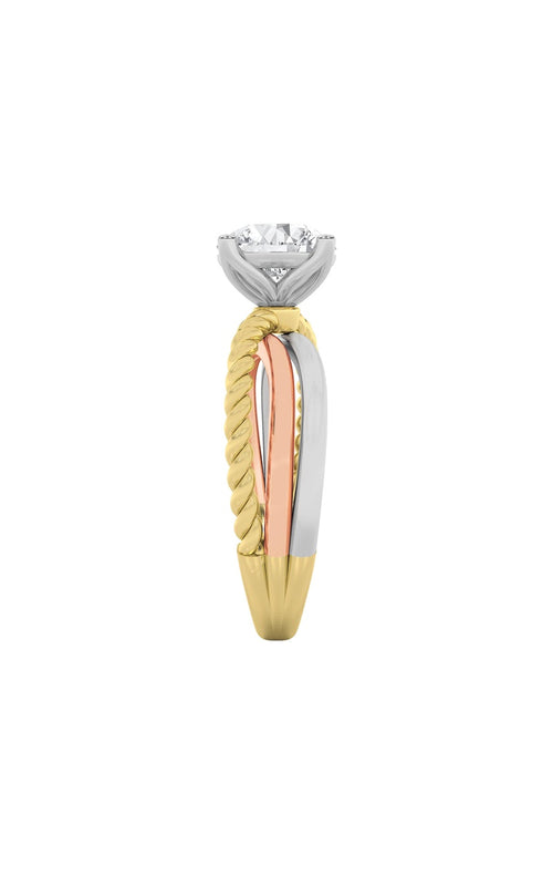 2CTW Round Shaped Lab Grown Diamond (F/VS) Tri Color Solitaire Fancy Ring in 14K Gold