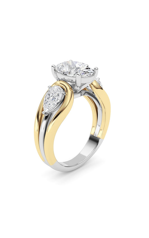 3CTW Oval Shaped Lab Grown Diamond (F/VS) Two Tone Solitaire Engagement Ring in 14K Gold