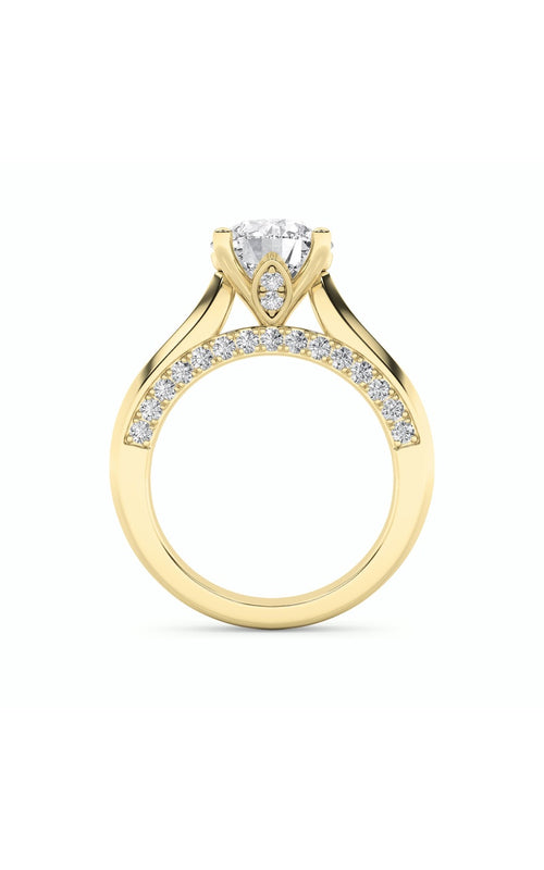 3CTW Round Shaped Lab Grown Diamond (G/VS) Accented Solitaire Engagement Ring in 14K Gold