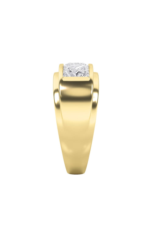 3CTW Princess Shaped Lab Grown Diamond (F/VS) Three Stone Channel Set Mens Ring in 14K Gold