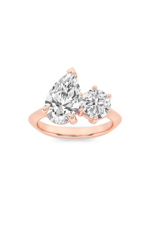 3CTW Pear Shaped Lab Grown Diamond (F/VS) Toi et Moi Engagement Ring in 14K Gold
