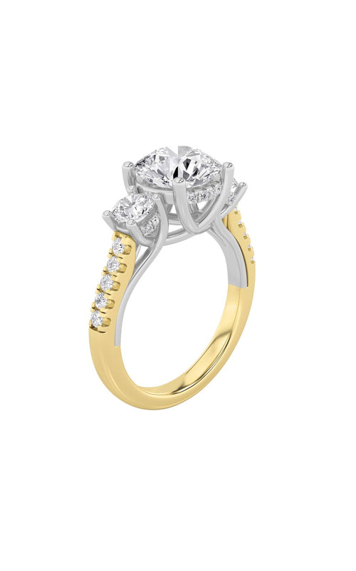 3CTW Round Shaped Lab Grown Diamond (F/VS) Accented Three Stone Ring in 14K Gold