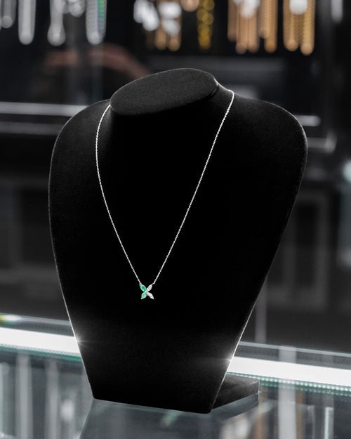 Women's Emerald Butterfly Diamond Necklace at Lucid Diamond Co.