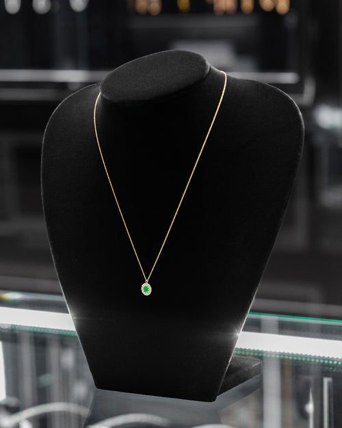 Women's Round Diamond and Emerald Pendant Necklace at Lucid Diamond Co.
