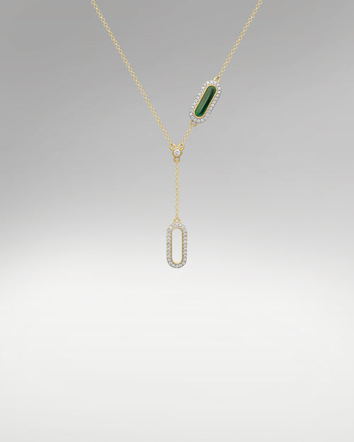 Malachite and Diamond Y-Drop Women's Necklace | Lucid Diamond Co Dallas, Tx