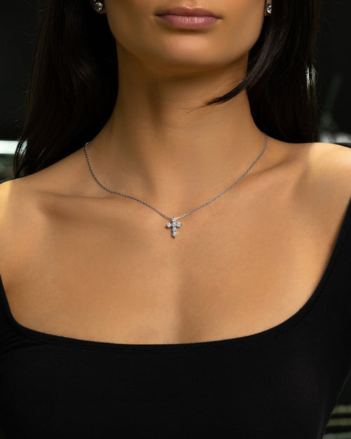 Women's Micro Cross Diamond Pendant Necklace | Lucid Diamond Co Dallas, Texas