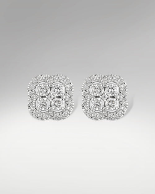10k White Gold Clover Style Diamond Stud Earrings at Lucid Diamond Co. Dallas Fine Jewelry