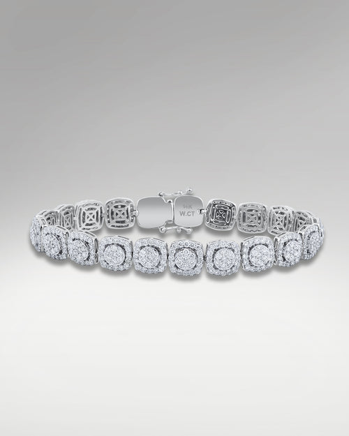White Gold Diamond Cluster Cushion-Shaped Halo Bracelet | Lucid Diamond Co Dallas, TX