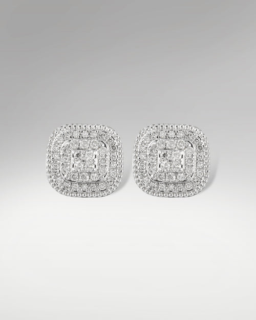 10kt White Gold Diamond Cluster Cushion Shape Studs at Lucid Diamond Co. Dallas