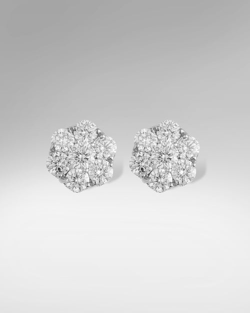 10kt White Gold Diamond Flower Cluster Stud Earrings at Lucid Diamond Co. Dallas