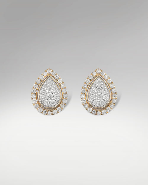 10k Yellow and White Gold Pear Shape Diamond Studs at Lucid Diamond Co. Dallas