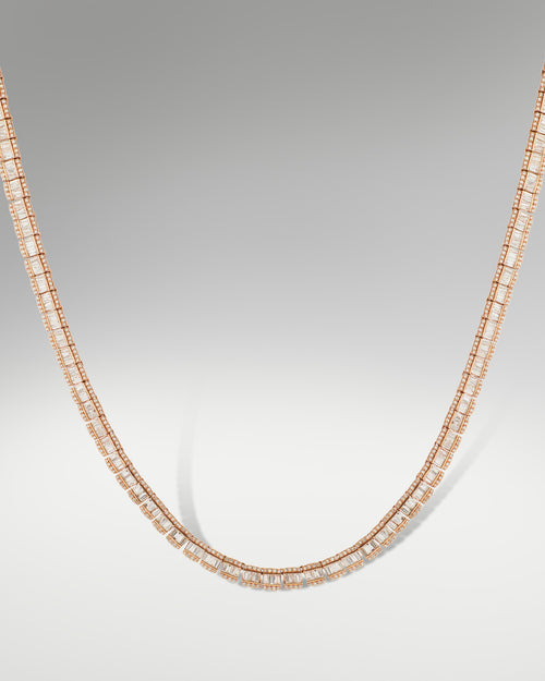 14k Rose Gold Baguette & Round Diamond Necklace at Lucid Diamond Co.