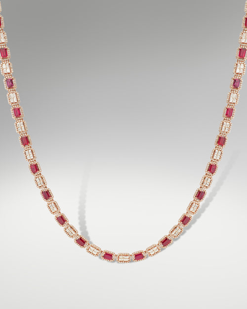14k Rose Gold Baguette & Round Diamond Ruby Necklace at Lucid Diamond Co.