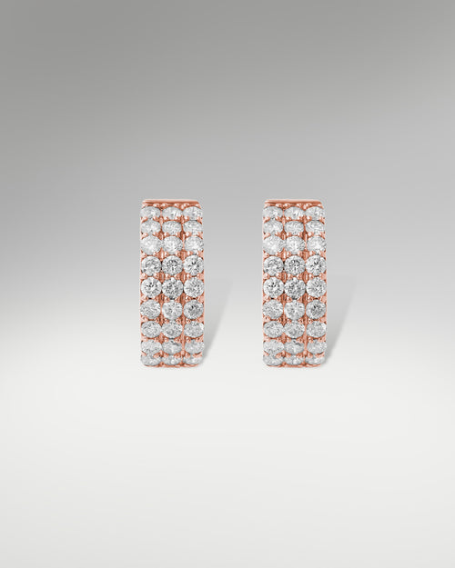 14k Rose Gold Diamond Hoop Huggie Earrings at Lucid Diamond Co.