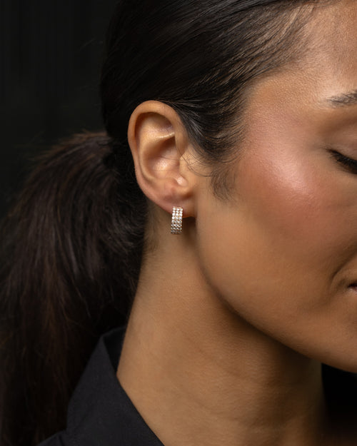 14k Rose Gold Diamond Hoop Huggie Earrings at Lucid Diamond Co.