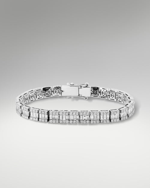 White Gold Baguette & Round Diamond Track Bracelet | Lucid Diamond Co Dallas, Texas