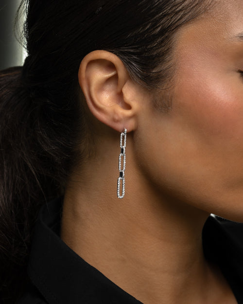14k White Gold Custom Paperclip Earrings at Lucid Diamond Co.