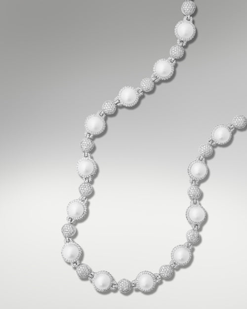 14k White Gold Diamond & Pearl Necklace at Lucid Diamond Co.