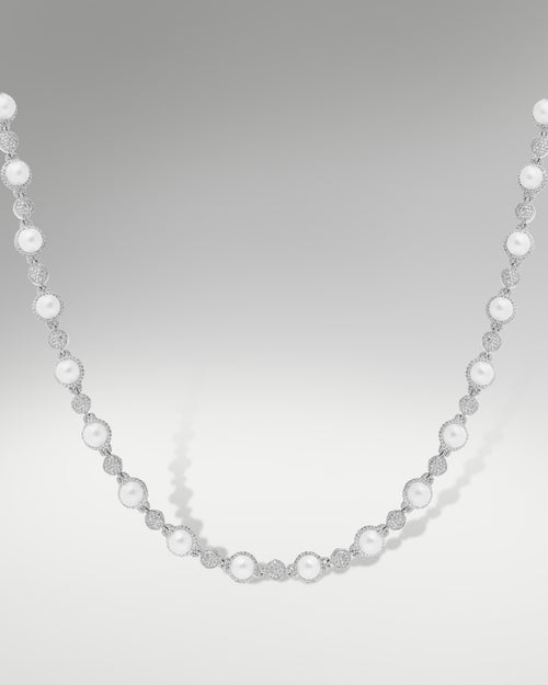 14k White Gold Diamond & Pearl Necklace at Lucid Diamond Co.