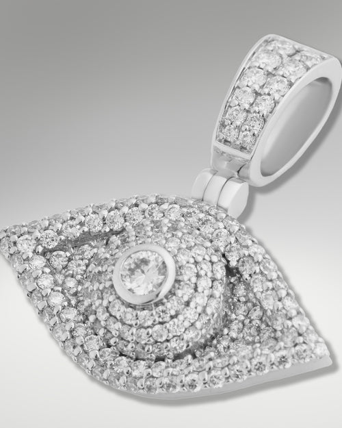 14k White Gold Evil Eye Solitaire Pendant at Lucid Diamond Co.