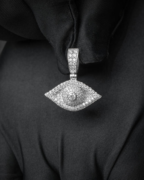 14k White Gold Evil Eye Solitaire Pendant at Lucid Diamond Co.
