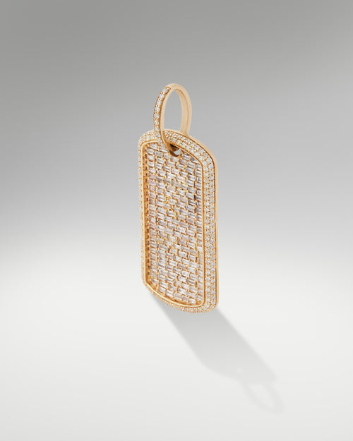 14k Yellow Gold Diamond Dog Tag Pendant at Lucid Diamond Co. in Dallas, Texas.