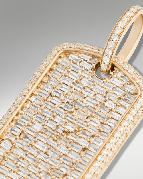 14k Yellow Gold Diamond Dog Tag Pendant at Lucid Diamond Co. in Dallas, Texas