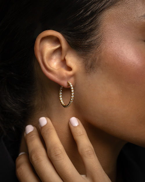 14k Yellow Gold Diamond Hoop Earrings at Lucid Diamond Co.