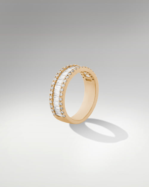 14k Yellow Gold  Ring with Baguettes and Round Diamonds at Lucid Diamond Co.