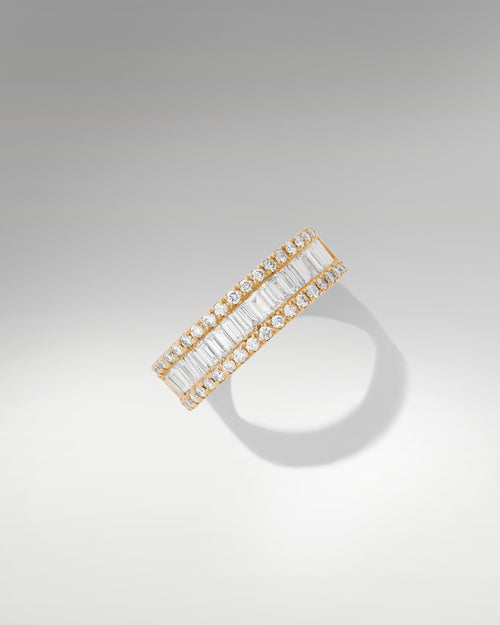 14k Yellow Gold  Ring with Baguettes and Round Diamonds at Lucid Diamond Co.