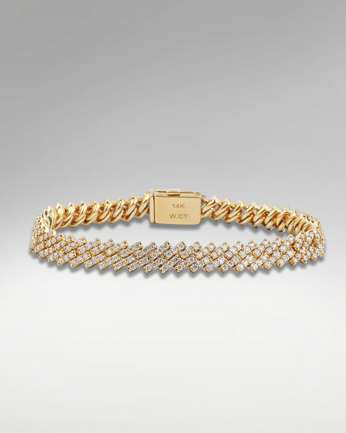 Yellow Gold Straight Edge Diamond Cuban Link Bracelet | Lucid Diamond Co Dallas, Tx