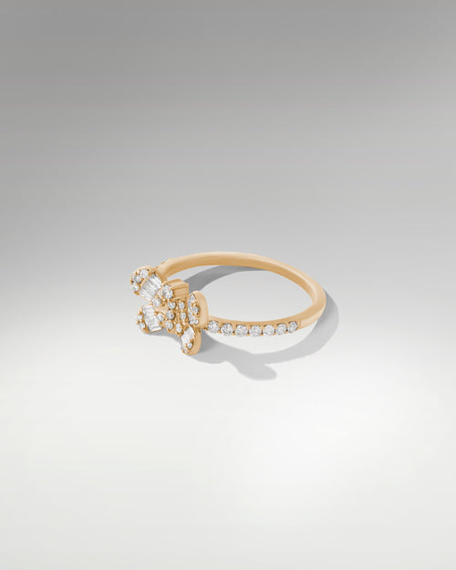 14k Yellow Gold Women's Butterfly Shaped Baguette Diamond Ring at Lucid Diamond Co.