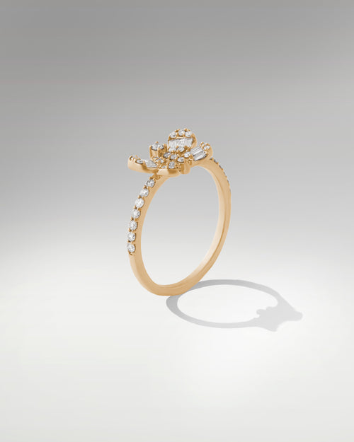 14k Yellow Gold Women's Butterfly Shaped Baguette Diamond Ring at Lucid Diamond Co.