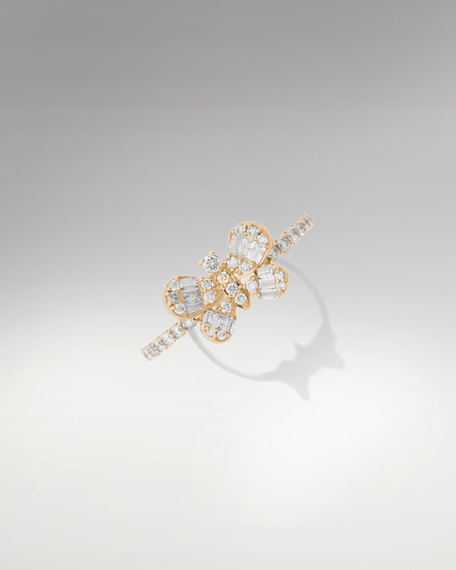 14k Yellow Gold Women's Butterfly Shaped Baguette Diamond Ring at Lucid Diamond Co.