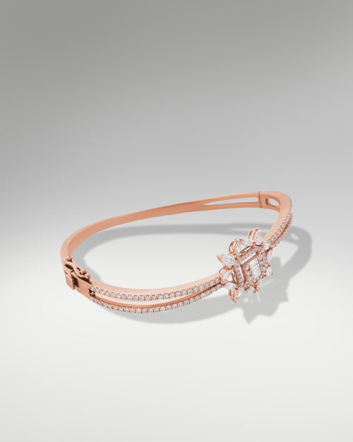 18k Rose Gold Women's Fancy Floral Style Diamond Bangle at Lucid Diamond Co. Jewelry