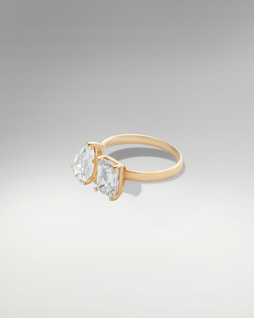 18k Yellow Gold Toi y Moi Pear and Emerald Diamond Engagement Ring at Lucid Diamond Co.