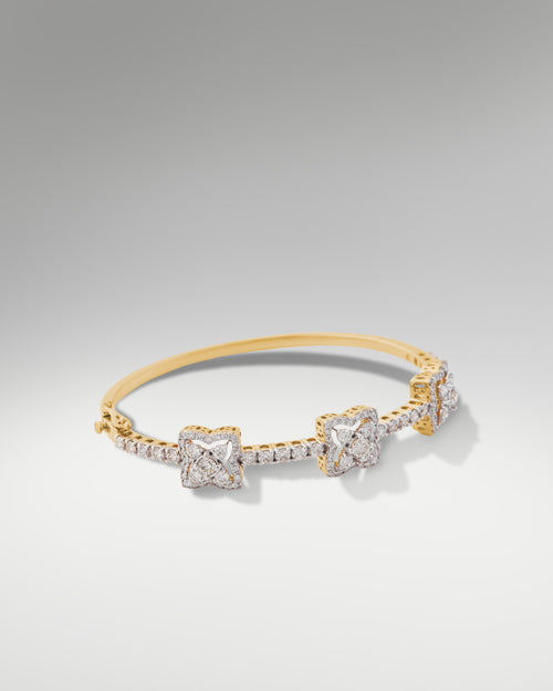 18k Yellow Gold Women's Fancy Flower Diamond Bangle at Lucid Diamond Co. in Dallas