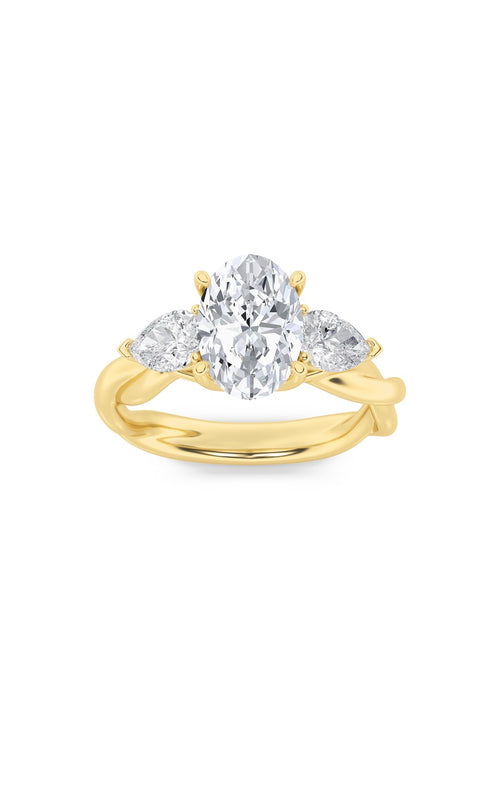 2CTW Oval Shaped Lab Grown Diamond (F/VS) Three Stone Twisted Band Engagement Ring in 14K Gold