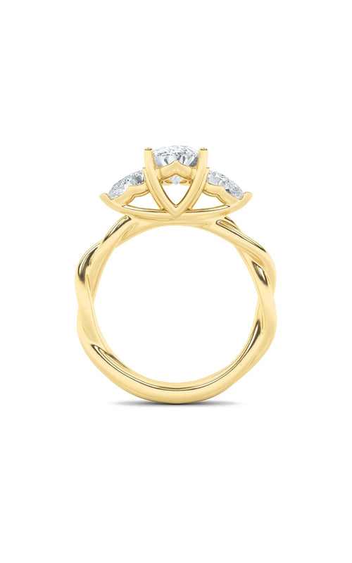2CTW Oval Shaped Lab Grown Diamond (F/VS) Three Stone Twisted Band Engagement Ring in 14K Gold