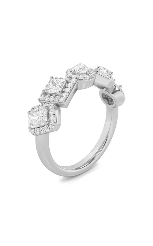 1.33CTW Mix Shaped Lab Grown Diamond (F/VS) Five StoneHalo Fashion Ring in 14K Gold
