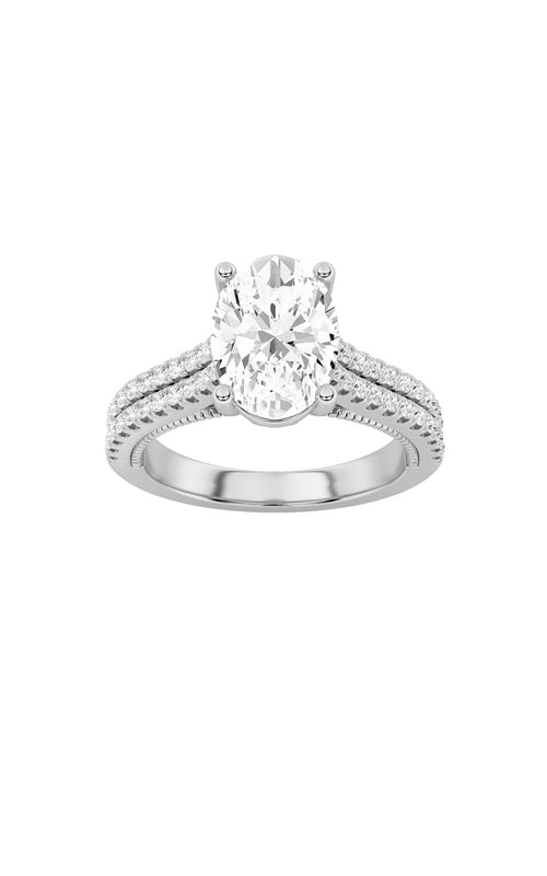 2CTW Oval Shaped Lab Grown Diamond (F/VS) Two Row Fancy Accented Engagement Ring in 14K Gold
