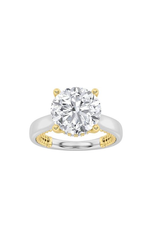 3.5CTW Round Shaped Lab Grown Diamond (F/VS) Hidden Halo Two Tone Engagement Ring in 14K Gold