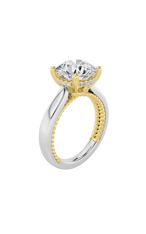 3.5CTW Round Shaped Lab Grown Diamond (F/VS) Hidden Halo Two Tone Engagement Ring in 14K Gold