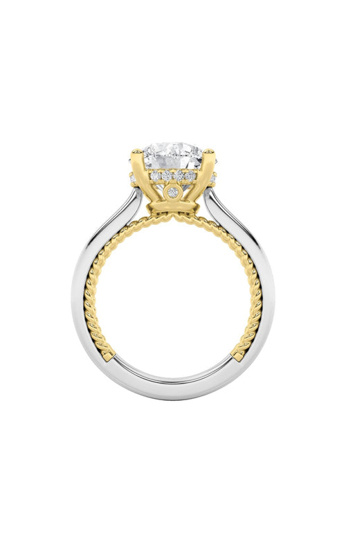 3.5CTW Round Shaped Lab Grown Diamond (F/VS) Hidden Halo Two Tone Engagement Ring in 14K Gold