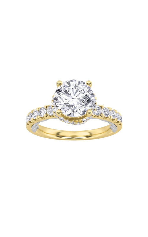 2CTW Round Shaped Lab Grown Diamond (F/VS) Two Tone Accented Fancy Engagement Ring in 14K Gold