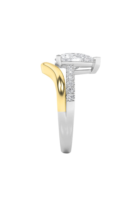 2CTW Pear Shaped Lab Grown Diamond (F/VS) Two Tone Wave Inspired Engagement Ring in 14K Gold