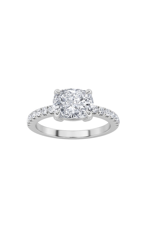 1.5CTW Elongated Cushion Shaped Lab Grown Diamond (F/VS) East West Accented Ring in 14K Gold