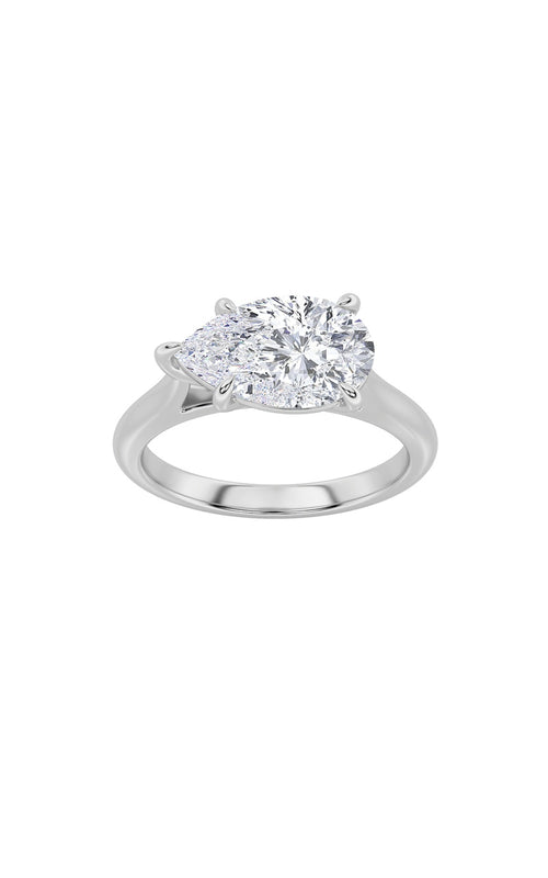 2CTW Pear Shaped Lab Grown Diamond (F/VS) East West Accented Ring in 14K Gold