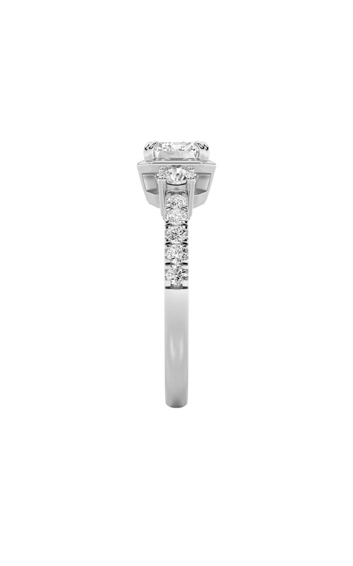 2CTW Emerald Shaped Lab Grown Diamond (F/VS) East West Accented Three Stone Ring in 14K Gold